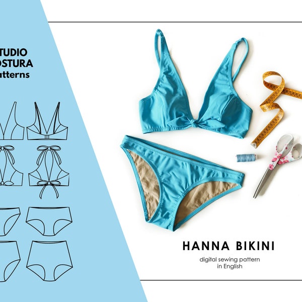 ENGLISH PDF Digital Sewing Pattern, HANNA Bikini Swimwear Sewing Pattern