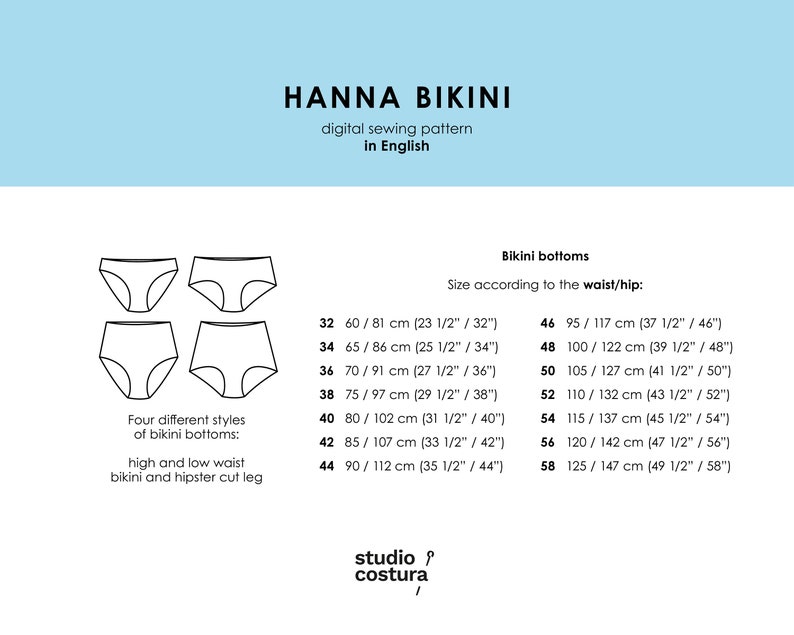 ENGLISH PDF Digital Sewing Pattern, HANNA Bikini Swimwear Sewing Pattern image 4