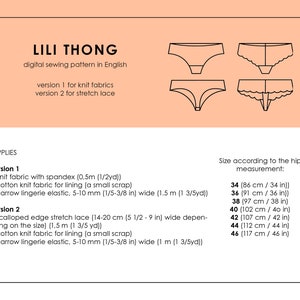 ENGLISH PDF Digital Sewing Pattern, Lili Thong Lingerie Sewing Pattern image 2