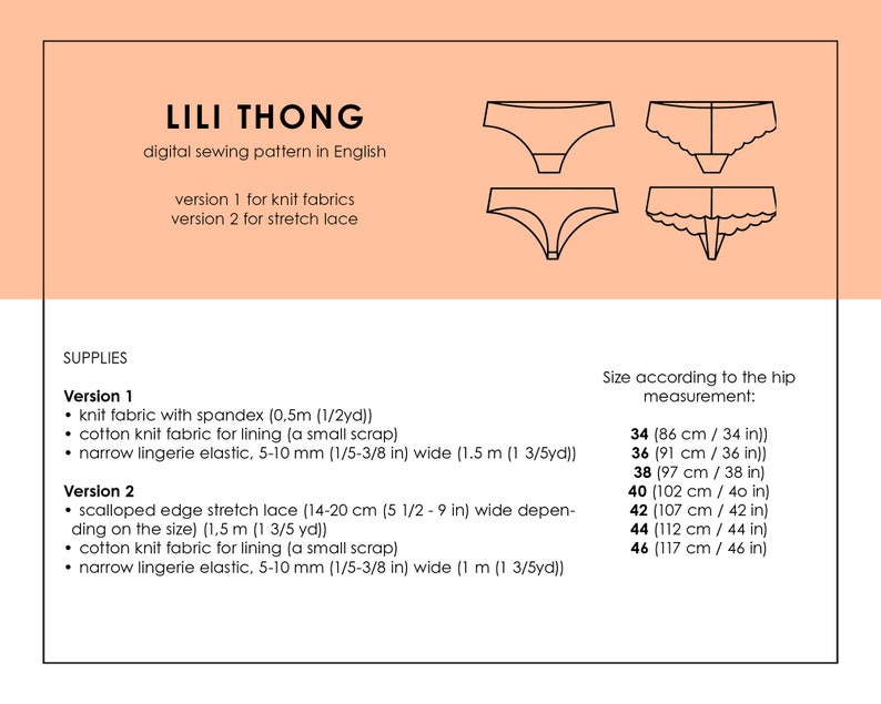 ENGLISH PDF Digital Sewing Pattern, Lili Thong Lingerie Sewing Pattern image 2