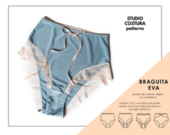 SPANISH PDF Digital Sewing Pattern, Eva panties Lingerie Sewing Pattern