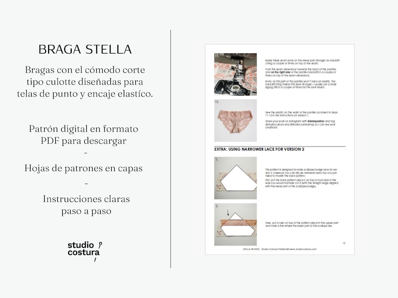 SPANISH PDF Digital Sewing Pattern, STELLA Panties Lingerie Sewing Pattern image 2