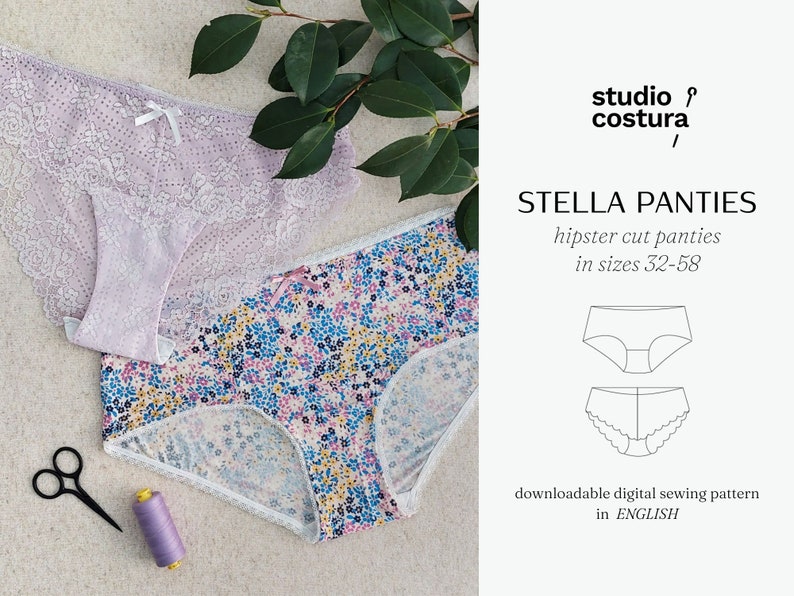 ENGLISH PDF Digital Sewing Pattern, STELLA Panties Lingerie Sewing Pattern image 1