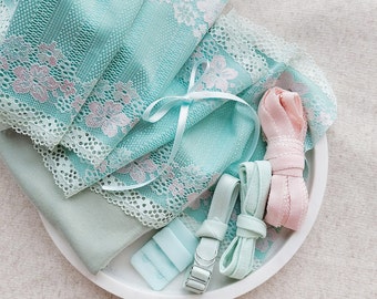 Kit de bralette y braguita, verde mint y rosa