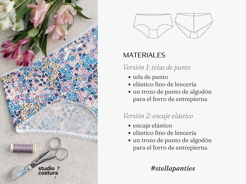 SPANISH PDF Digital Sewing Pattern, STELLA Panties Lingerie Sewing Pattern image 4