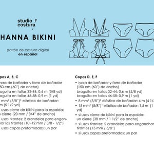 SPANISH PDF Digital Sewing Pattern, HANNA Bikini Swimwear Sewing Pattern image 3