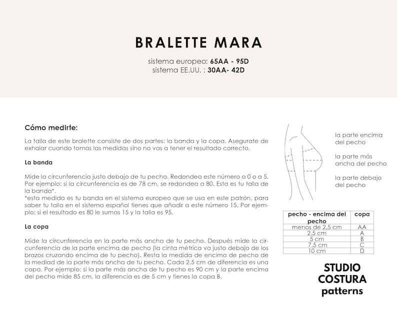 MARA bralette Spanish PDF Digital Sewing Pattern in Spanish image 3