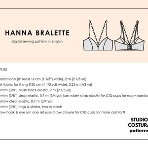 ENGLISH PDF Digital Sewing Pattern, HANNA Bralette Lingerie Sewing Pattern image 2