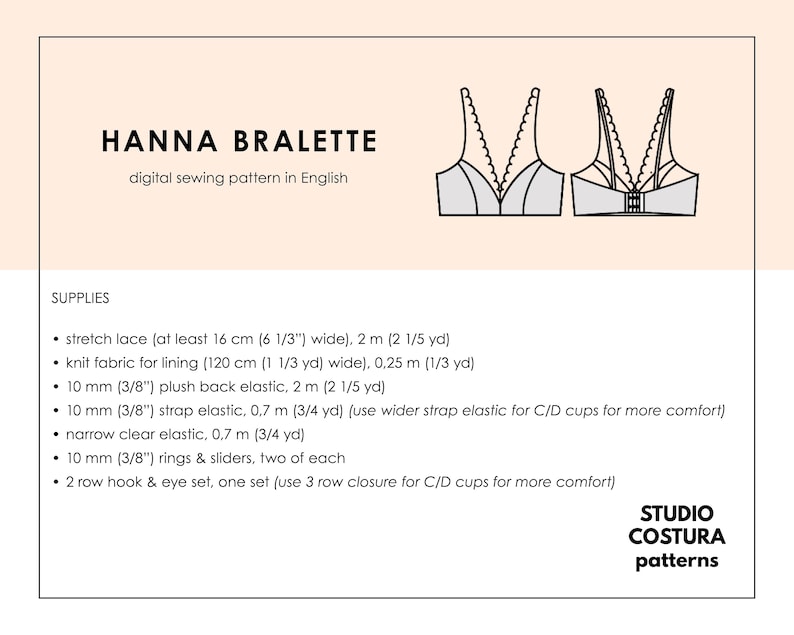 ENGLISH PDF Digital Sewing Pattern, HANNA Bralette Lingerie Sewing Pattern image 2