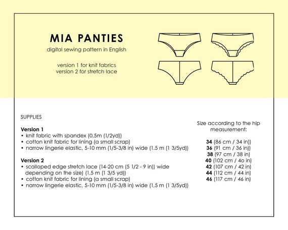 ENGLISH PDF Digital Sewing Pattern, Vera Panties Lingerie Sewing
