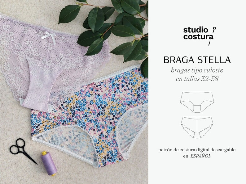 SPANISH PDF Digital Sewing Pattern, STELLA Panties Lingerie Sewing Pattern image 1