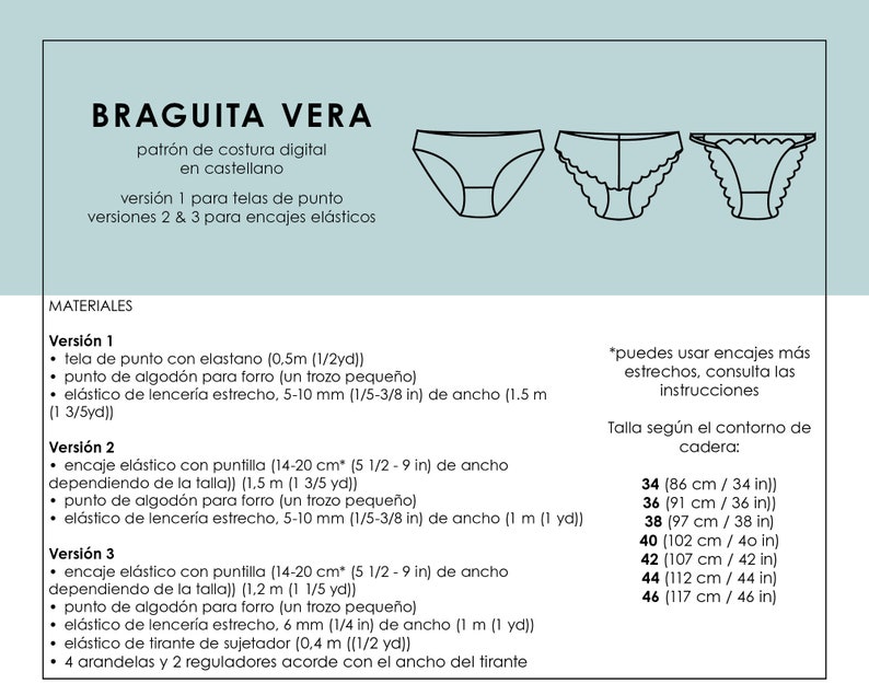 SPANISH PDF Digital Sewing Pattern Vera Panties Lingerie Etsy