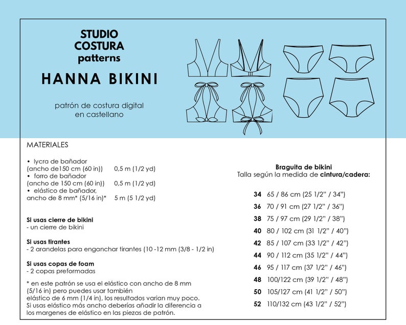 SPANISH PDF Digital Sewing Pattern HANNA Bikini Swimwear Etsy
