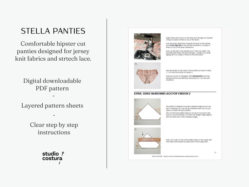ENGLISH PDF Digital Sewing Pattern, STELLA Panties Lingerie Sewing Pattern image 2