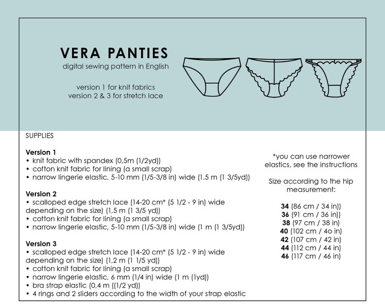 ENGLISH PDF Digital Sewing Pattern, Vera panties Lingerie Sewing Pattern image 2