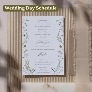 Hochzeit Reiseplan | Wildblumen-Hochzeitstag-Timeline | Kalender Karte + Schild | Bearbeitbare druckbare Vorlage