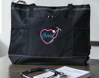 Bolso de mano personalizado para enfermeras: poliéster de 600 deniers con cremallera.
