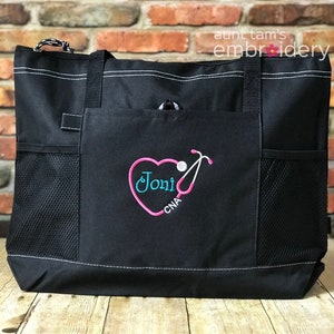 Personalized Nurse Tote Bag, Nursing Student Bag, Nurse Gift, Zipper Tote with Pocket, bun rn lpn