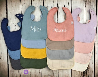 Personalized Soft Muslin Bib with Name Snap Closure Baby