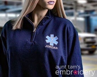 Personalized EMT Star of Life Quarter Zip Sweatshirt Jacket