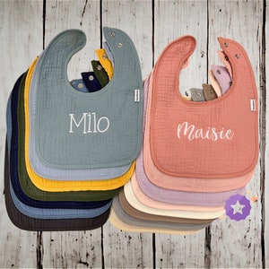 Personalized Soft Muslin Bib with Name Snap Closure Baby image 1
