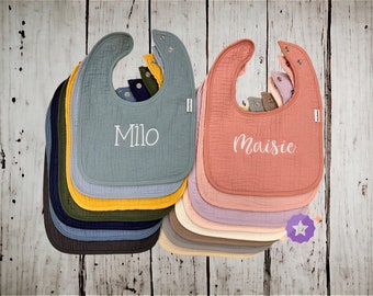 Personalized Soft Muslin Bib with Name Snap Closure Baby