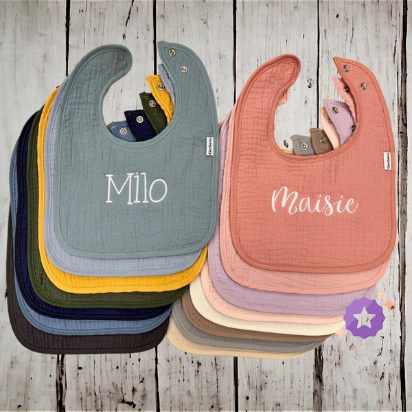 Personalized Soft Muslin Bib with Name Snap Closure Baby