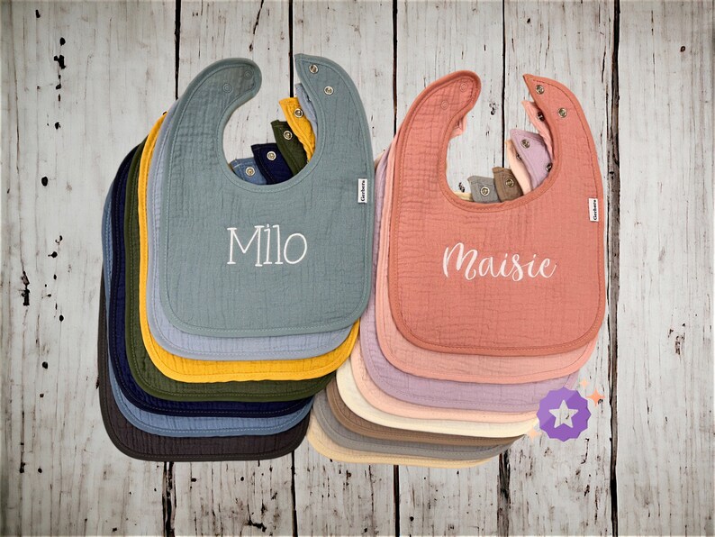 Personalized Soft Muslin Bib with Name Snap Closure Baby image 1