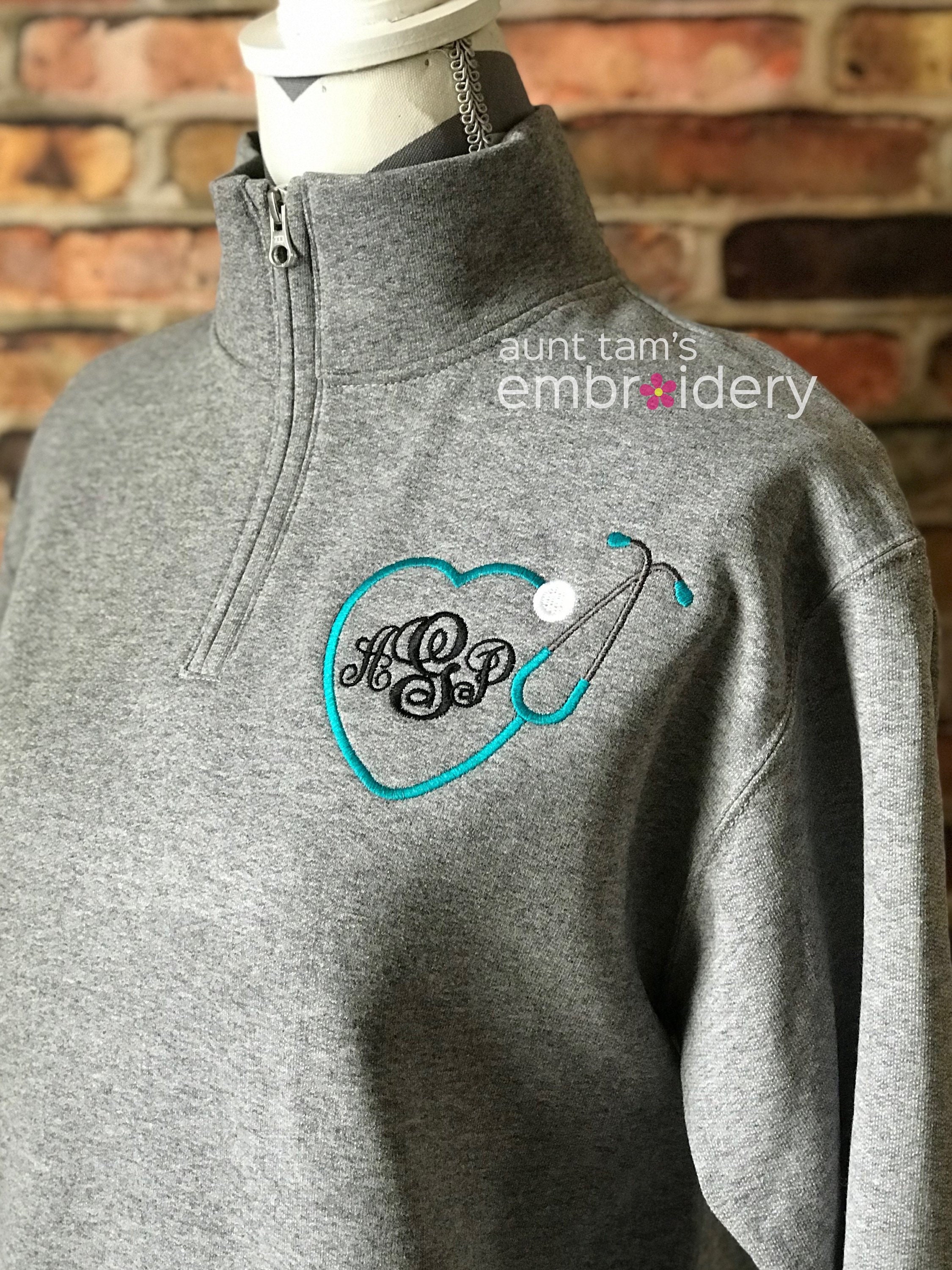 Stethoscope Monogram Sweatshirt Monogram Quarter Zip Nurse Etsy