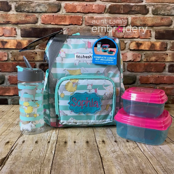 CLEARANCE SALE Kids Personalized Lunch Box Backpack, Water Bottle,  Containers, Dog, Lunch Bag With Name, Embroidered Lunch Cooler 