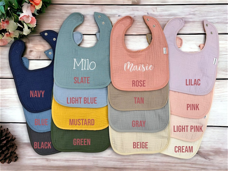 Personalized Soft Muslin Bib with Name Snap Closure Baby image 2