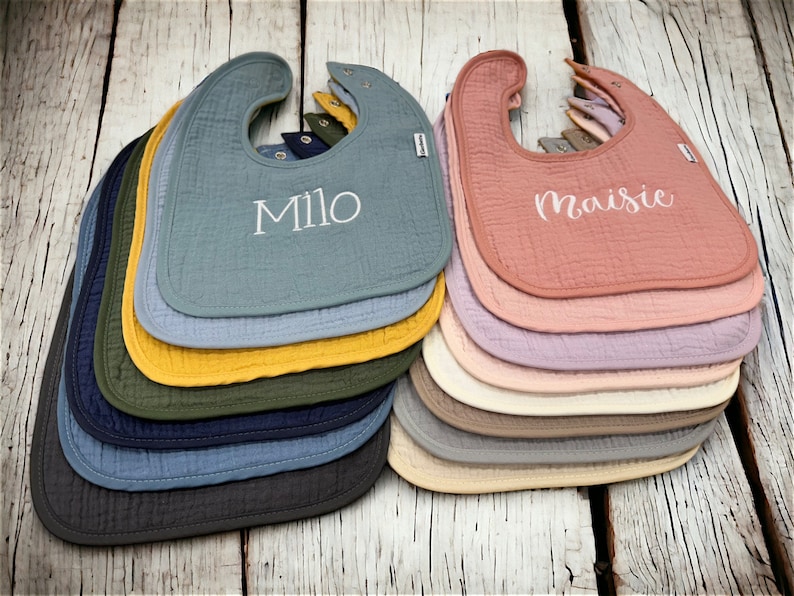 Personalized Soft Muslin Bib with Name Snap Closure Baby image 3