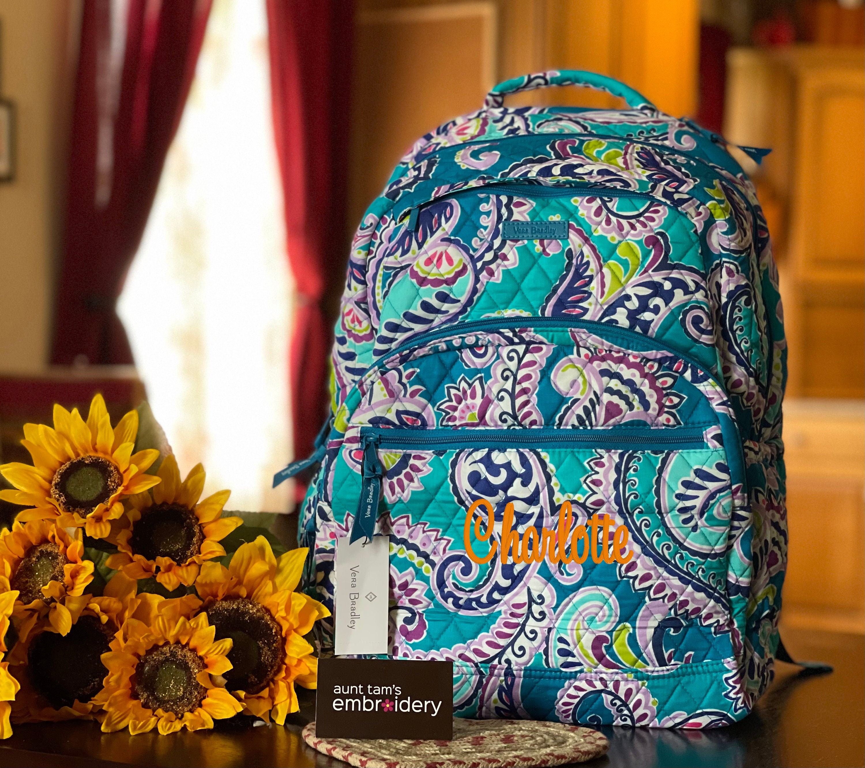 Vera Bradley Factory Style Essential Large Backpack, Waikiki Paisley,  Personalized, Monogram or Name, Embroidered, Custom 