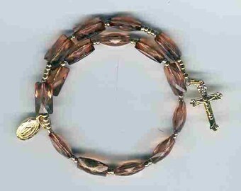 Brown rectangular bead 1-decade coil rosary bracelet