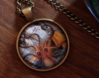 KRAKEN necklace pendant bronze cabochon 25mm kraken COC001