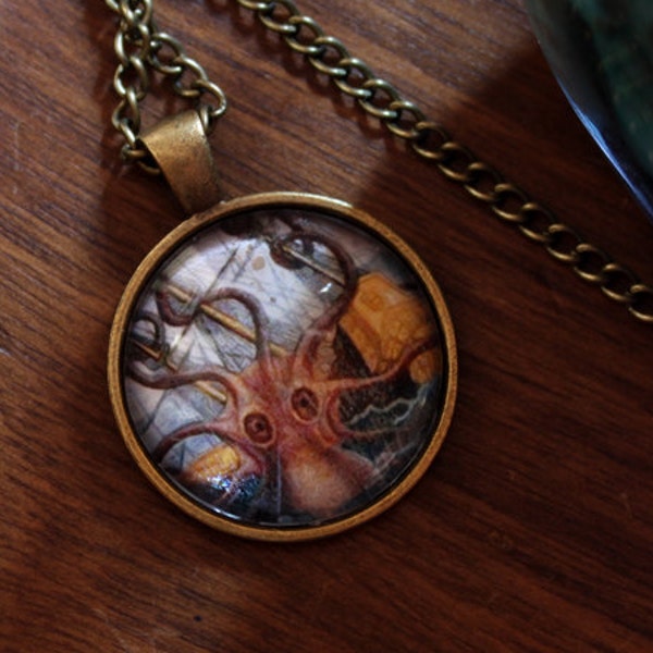 KRAKEN collier pendentif bronze cabochon 25mm kraken COC001