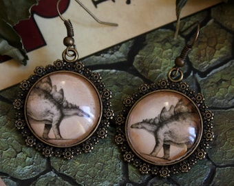 STEGOSAURUS earrings bronze cabochons round 20mm dinosaurs dino stegosaurs jurassic park BOCB015