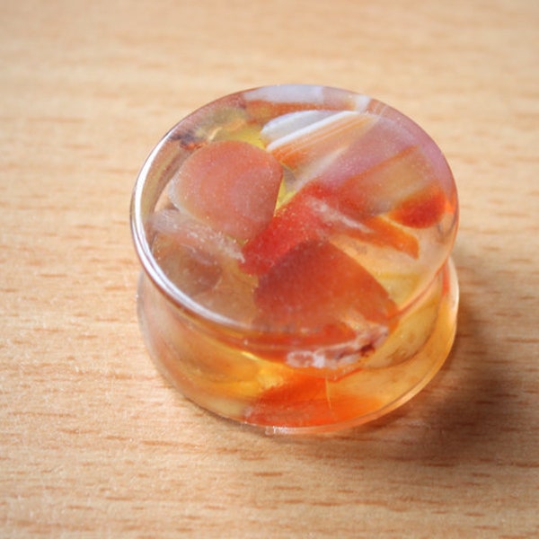 EARR / ear PLUG amber and citrine gauge gauge 12 14 16 18 20 22 24 26 28 30 mm ear cuff plugs tunnel gauge botanical PLG005