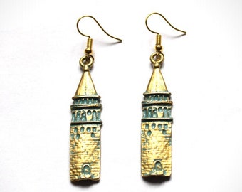 TOURS earrings tower castle turret king palace dungeon middle age sword bow fantasy video game statement unusual gold gold BOO046