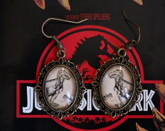 TYRANNOSAURS earrings bronze cabochons oval 13x18mm dinosaurs engravings tyrannosaurus rex portrait cameo jurassic park BOCB018