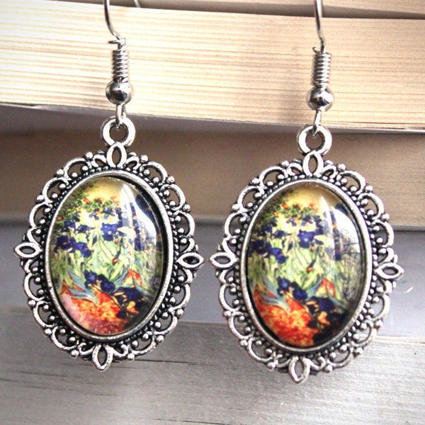 VAN GOGH boucles d'oreilles argent tableau peinture Lavande Tournesols Nymphéas van gogh violettes orange vertes oeuvre d'art BOCA030