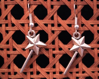 MAGIC WANDS earrings silver stars sorcerer magician magic wand BOA027