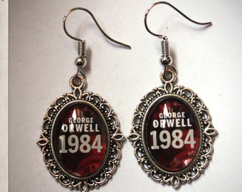 GEORGE ORWELL 1984 silver earrings and glass gift cover literary book dystopia gift professor author author BOCA060