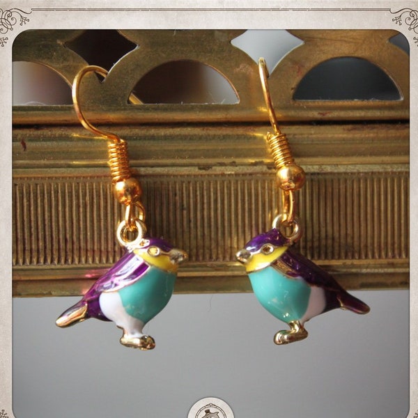 OISEAUX minuscules boucles d'oreilles émail bleu turquoise violet doré couleur oiseau or enfant plume animal mignon colombes aigles BOO008