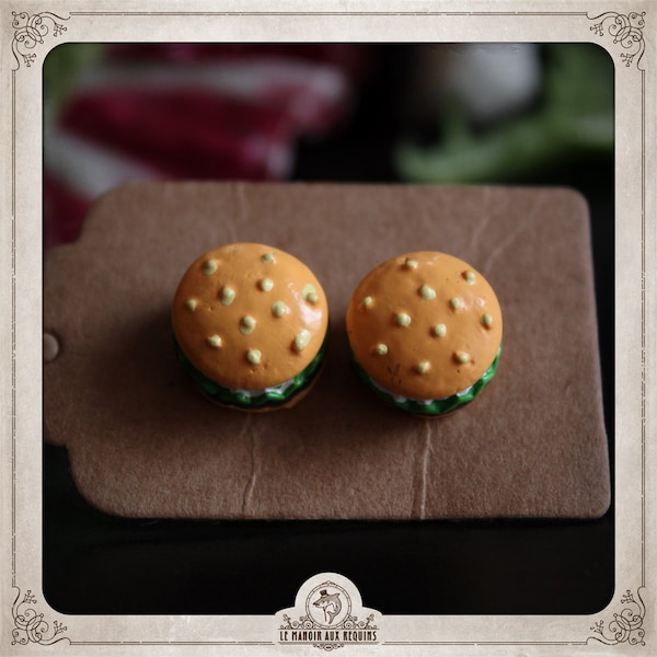 BURGERS boucles d'oreiles puces clous earstuds studs junk food bijoux alimentaires burger BOS005