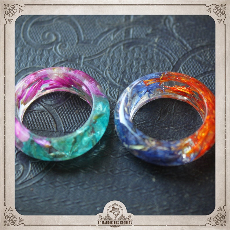 TERRARIUM botanical ring resin flowers petals blue violet dried stones turquoise plants pressed botanical Lavender Moss BGRE022