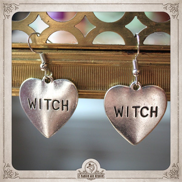 WIZARDS HEARTS earrings silver circe baba yaga hecate medea sabrina hermione willow spell magic hat baguette heart BOA063