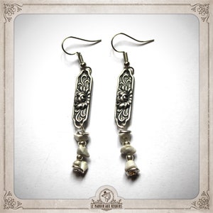 HOWLITES WHITE EARRINGs silver and semi precious stones white vintage flower art nouveau retro lithotherapy reiki BOLI011