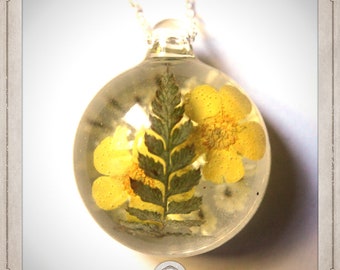 Real FOUGERE real gold buds and flowers white resin transparent necklace necklace necklace necklace necklace silver pendant fern botanical terrarium CORE029