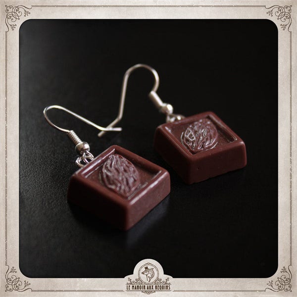 CARRE de CHOCOLAT boucles d'oreilles argent et résine  MB012